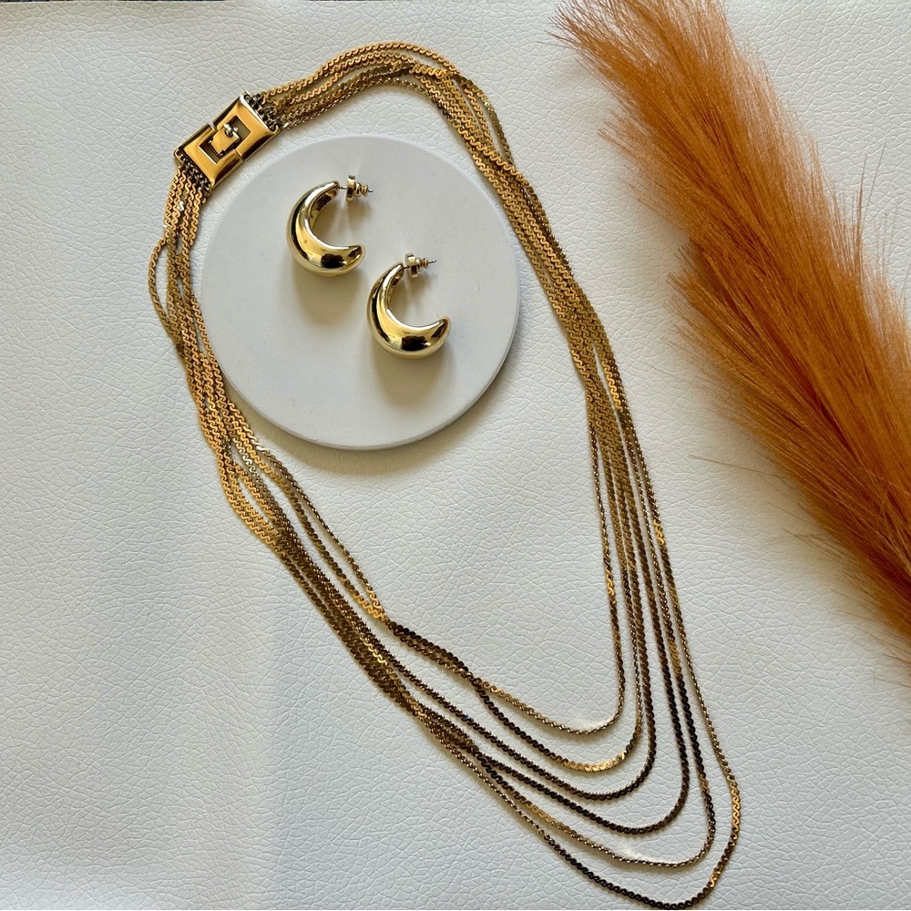 Gold Multi-Strand Necklace & earrings